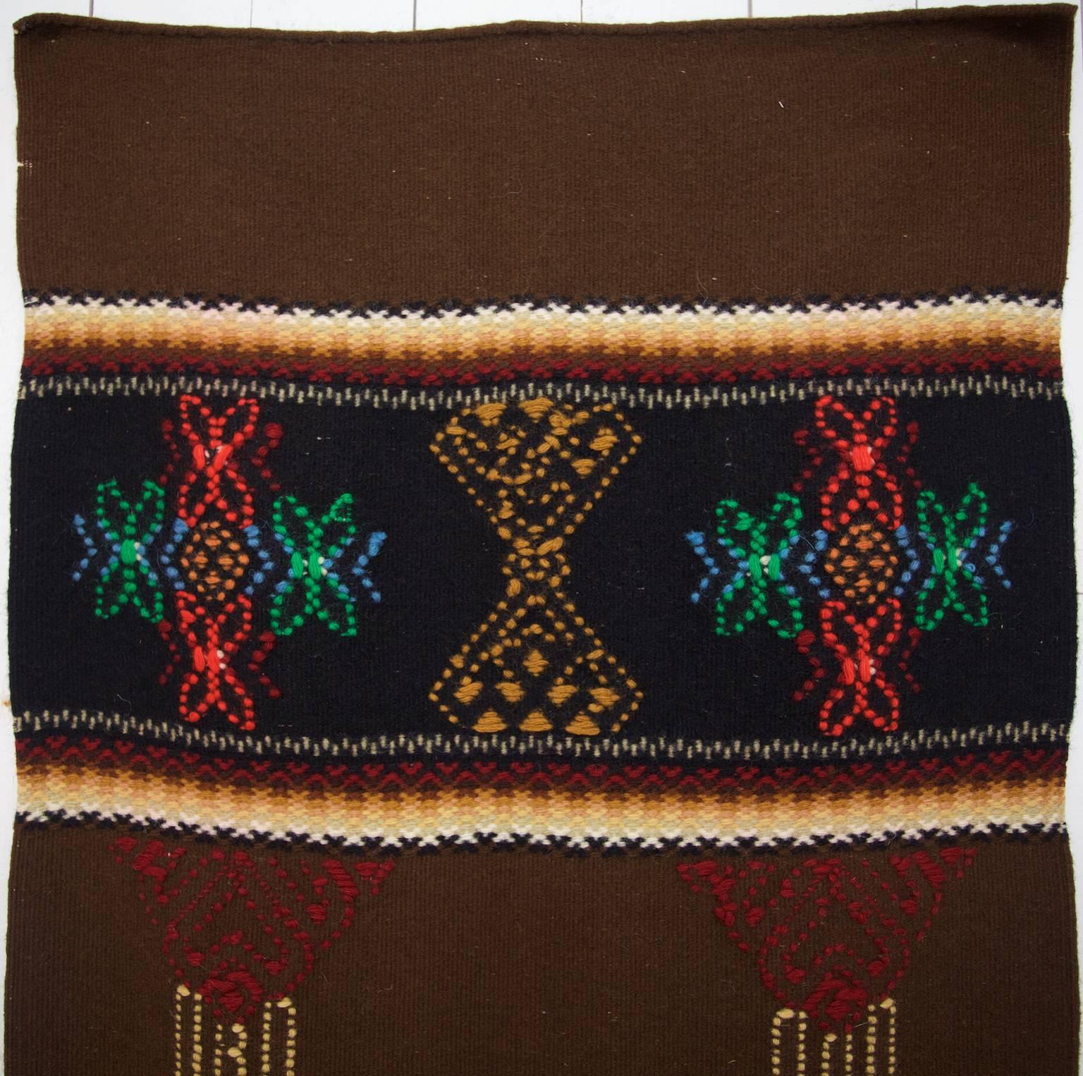 Wool Large Traditional Handwoven and Embroidered Swedish Tapestry or Cushion-Cover For Sale