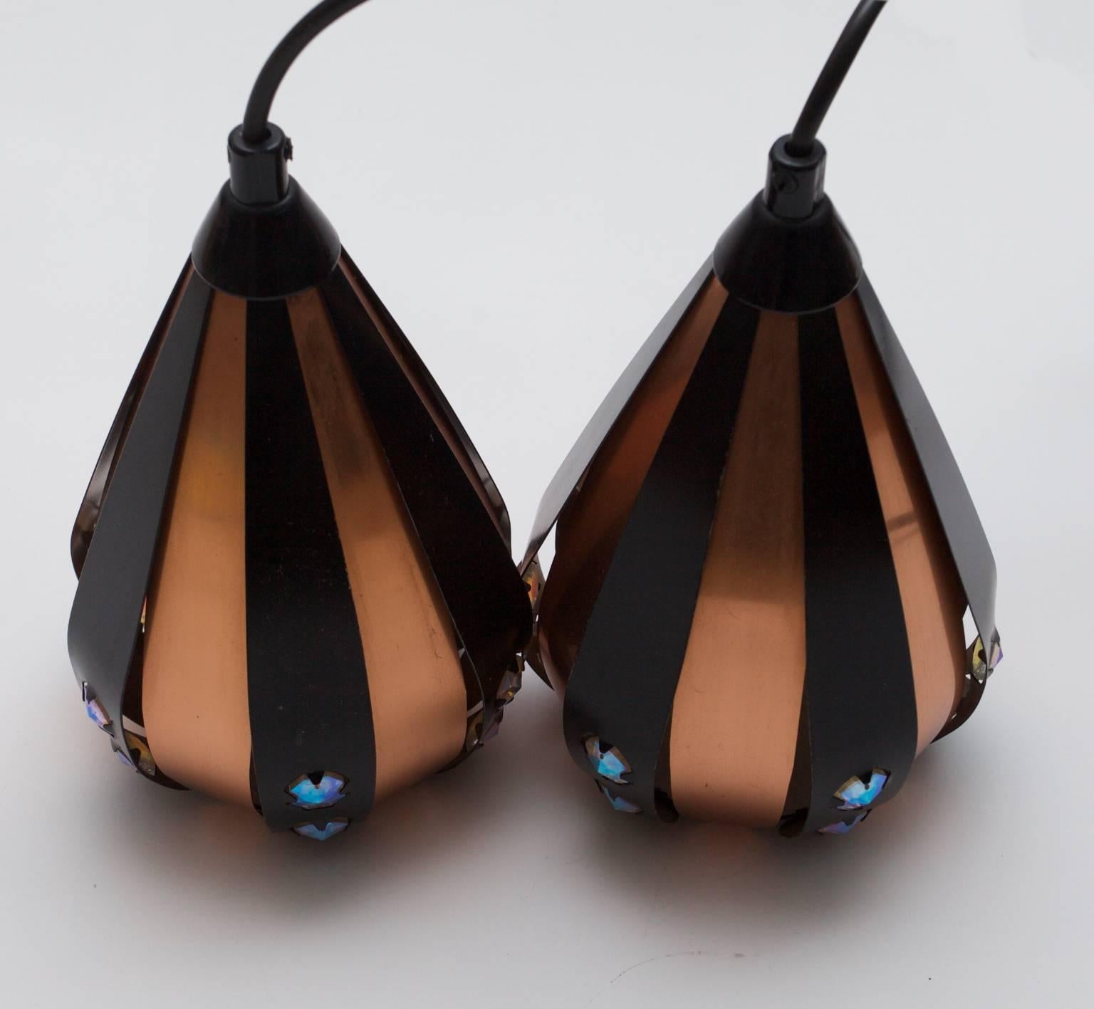 Mid-20th Century Pair of Small Copper and Metal Pendants by Werner Shou, Denmark, 1960s For Sale