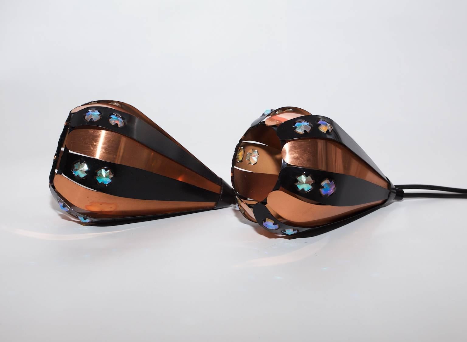 Pair of Small Copper and Metal Pendants by Werner Shou, Denmark, 1960s For Sale 1
