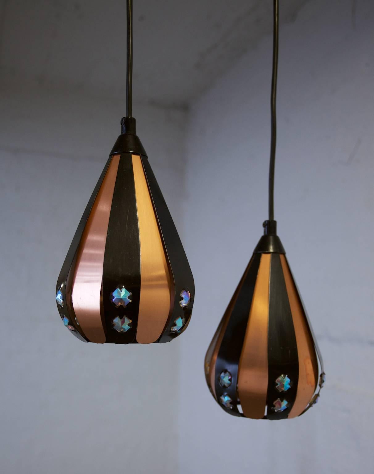 Scandinavian Modern Pair of Small Copper and Metal Pendants by Werner Shou, Denmark, 1960s For Sale