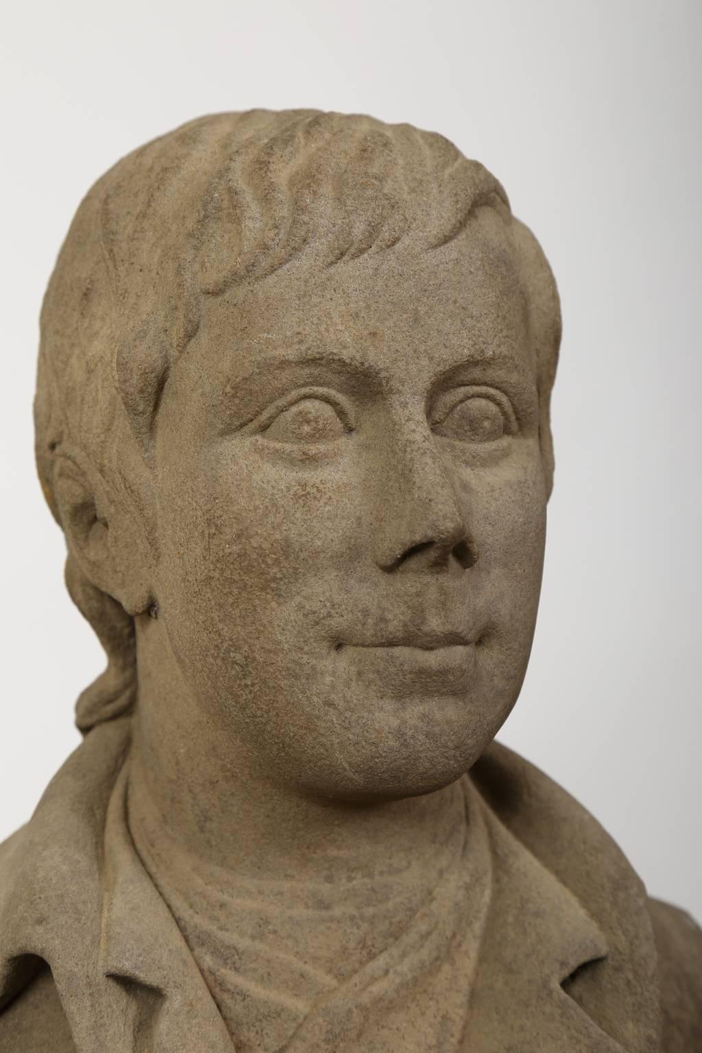 Stone Bust of the Scottish Author Robert Burns, English, 19th Century In Good Condition For Sale In Malmo, SE
