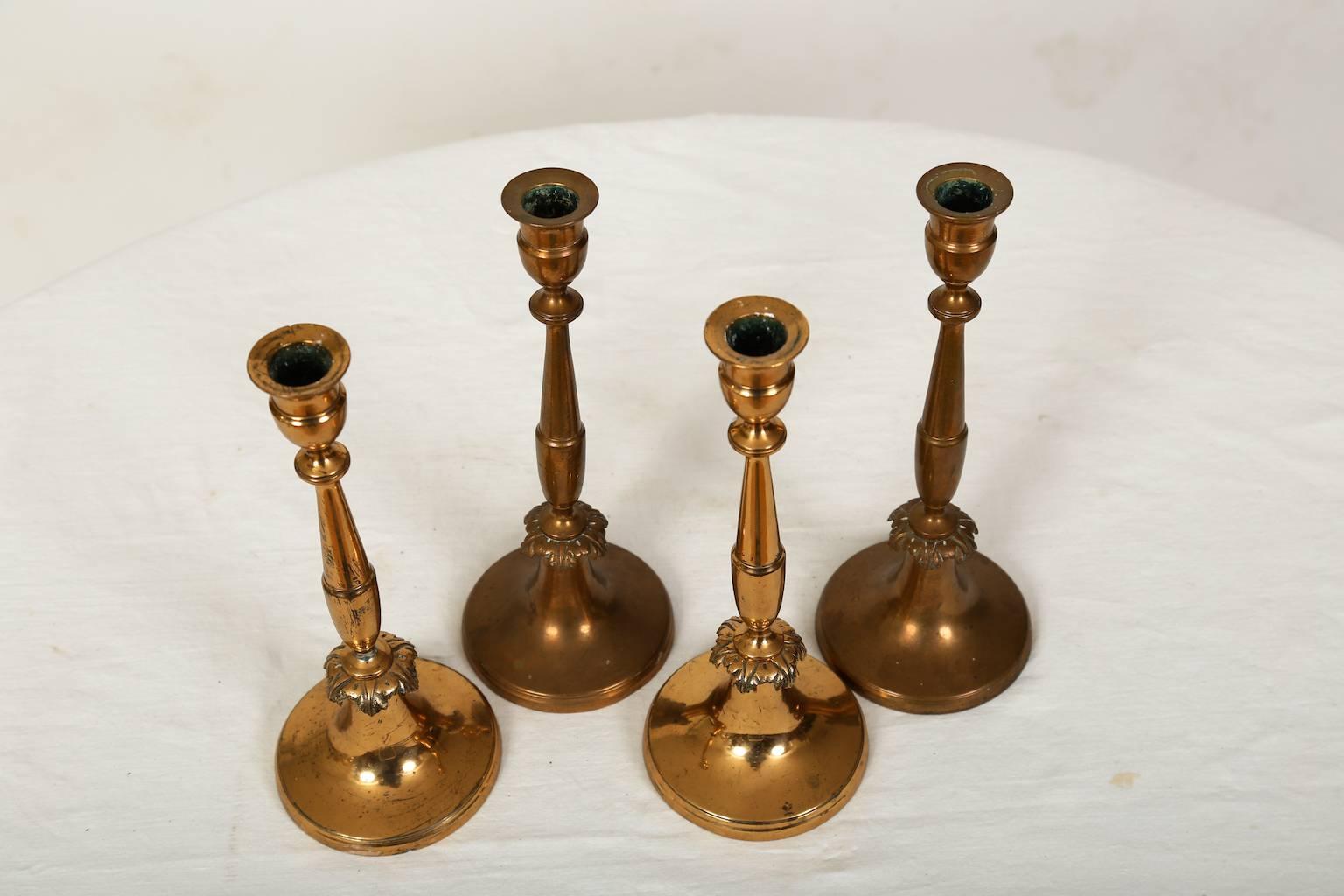 Mid-19th Century Set of Four Empire Brass Candle Holders, Sweden, circa 1830 For Sale