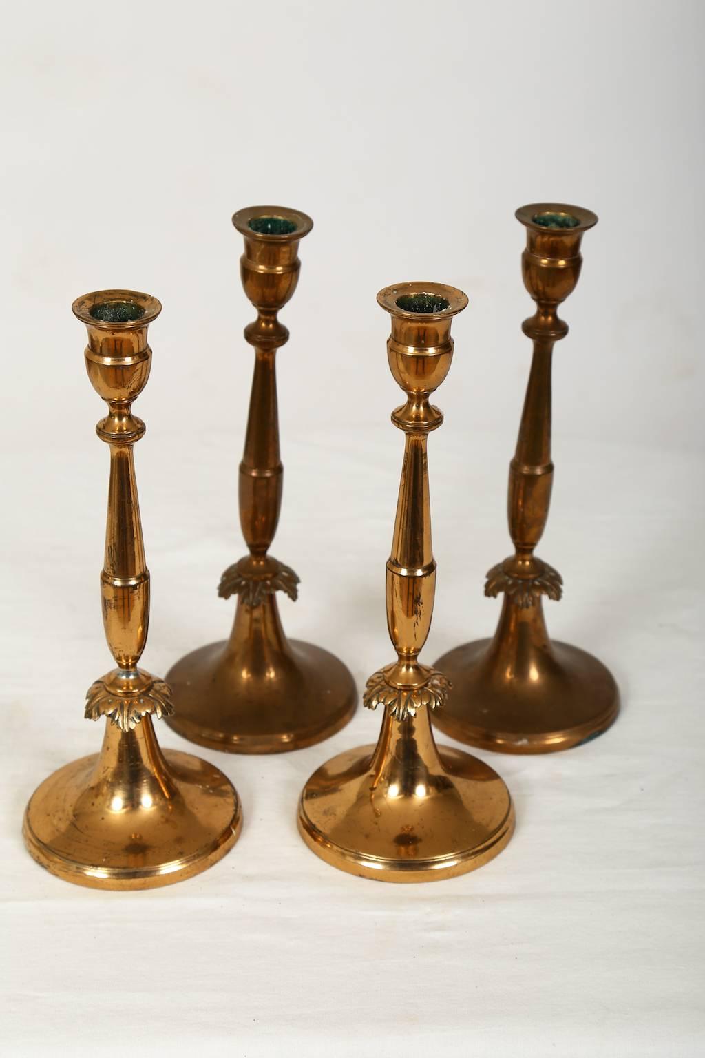 Set of Four Empire Brass Candle Holders, Sweden, circa 1830 In Excellent Condition For Sale In Malmo, SE