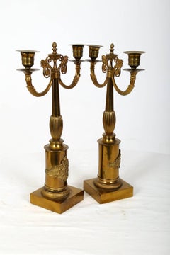Pair of Brass Gilded Candelabras, Late Empire, Sweden, circa 1835