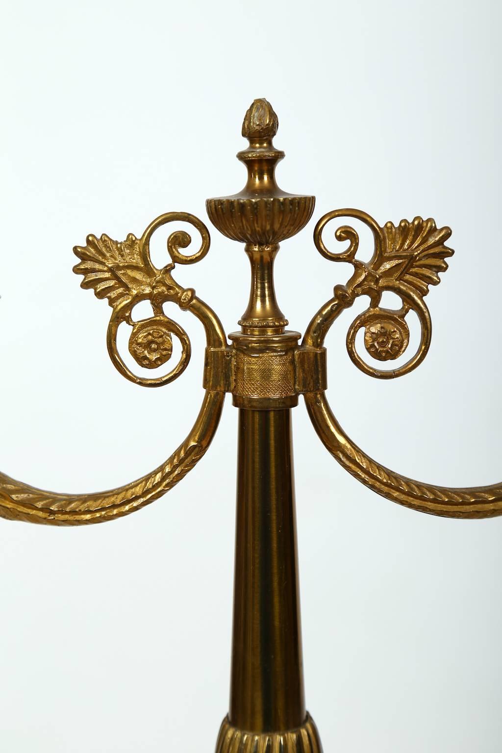 18th Century Pair of Brass Gilded Candelabras, Late Empire, Sweden, circa 1835 For Sale