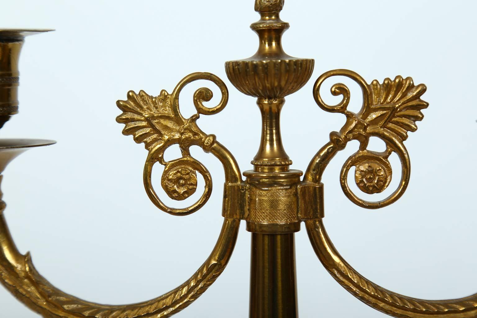 Pair of Brass Gilded Candelabras, Late Empire, Sweden, circa 1835 For Sale 1