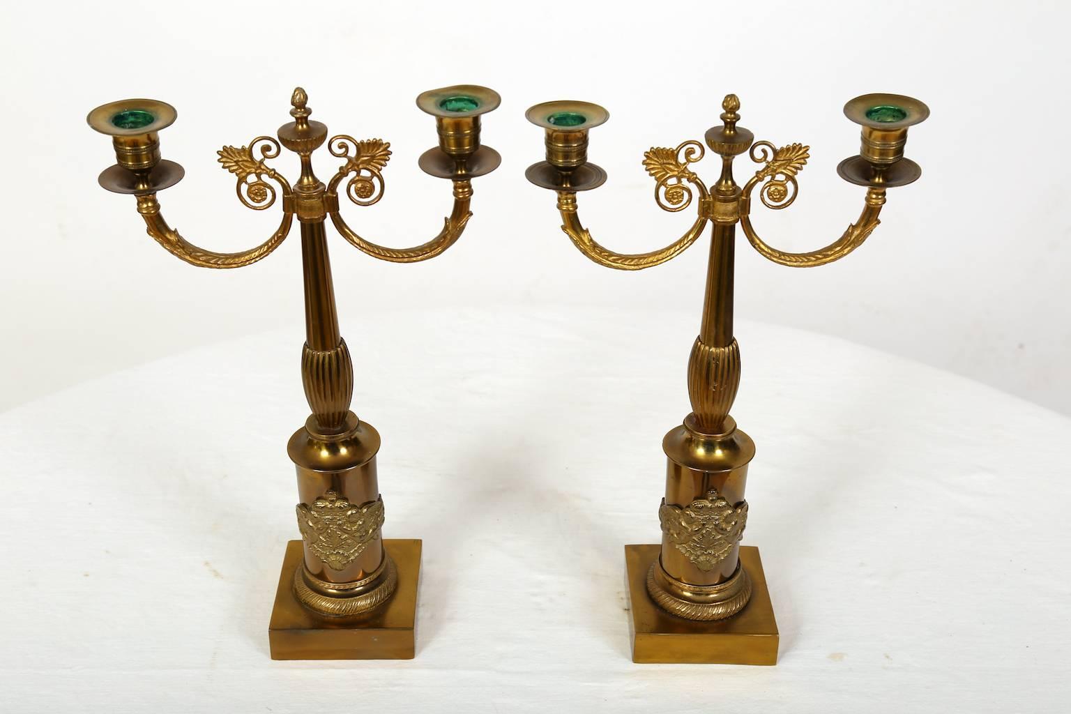 Pair of Brass Gilded Candelabras, Late Empire, Sweden, circa 1835 For Sale 2