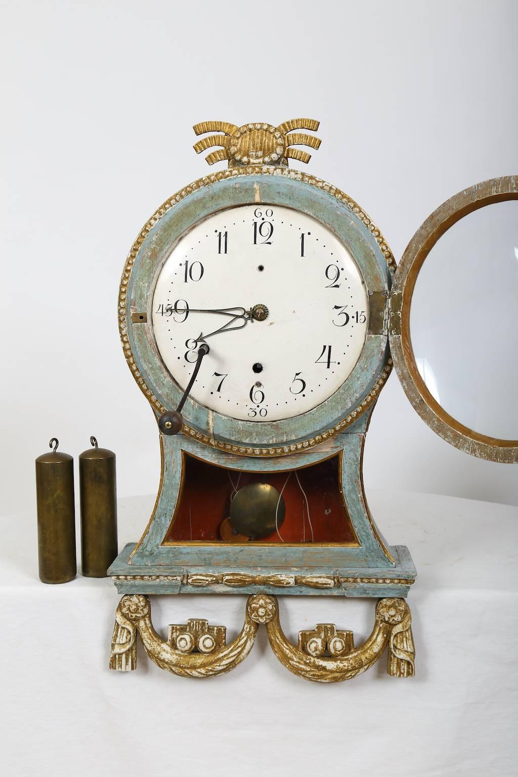 Swedish Wall Hanged Empire Clock by Zachris Persson, Sweden, Early 19th Century For Sale
