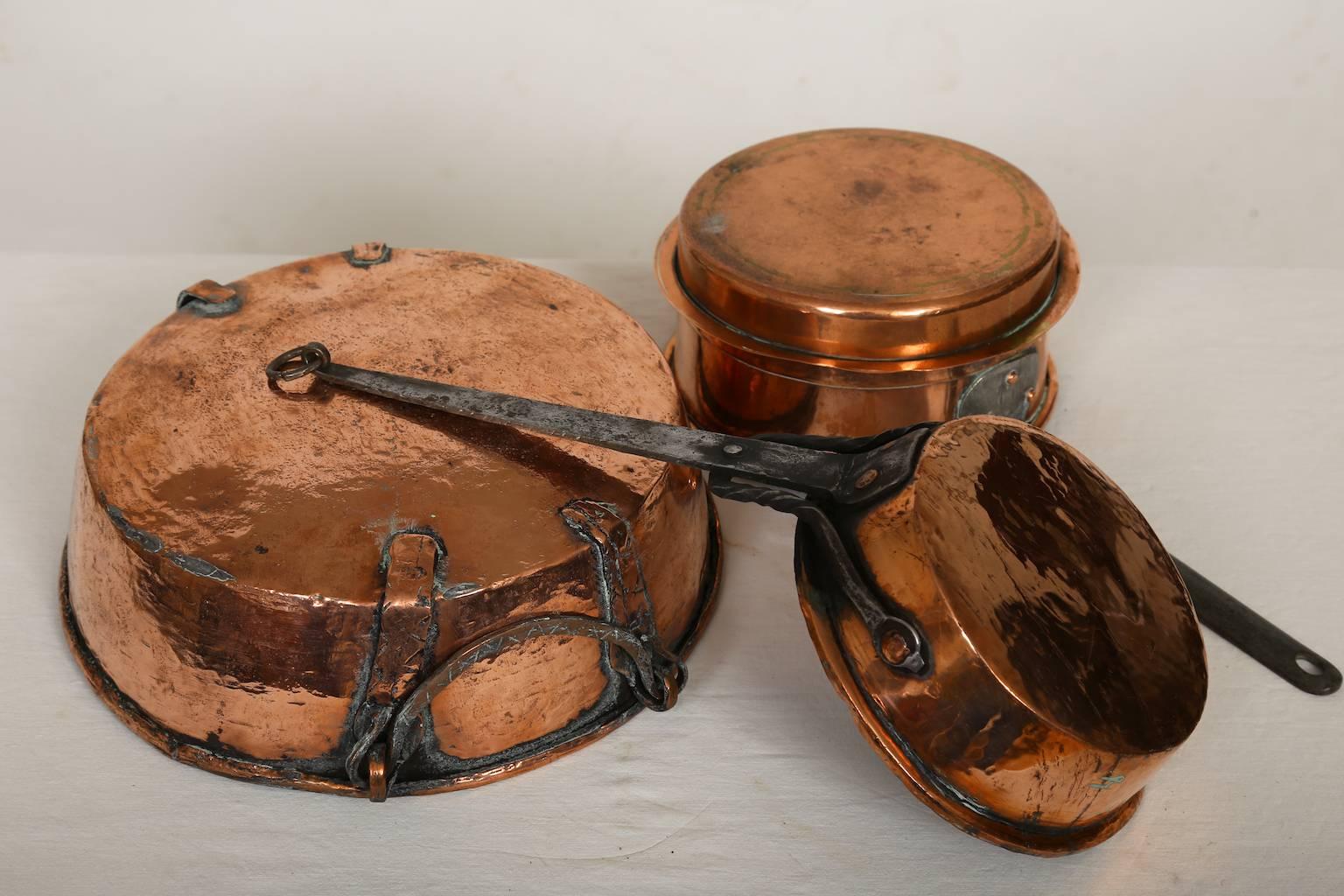 Arts and Crafts Set of Three Beautiful Copper Cooking Utilities, Scandinavia, circa 1800 For Sale