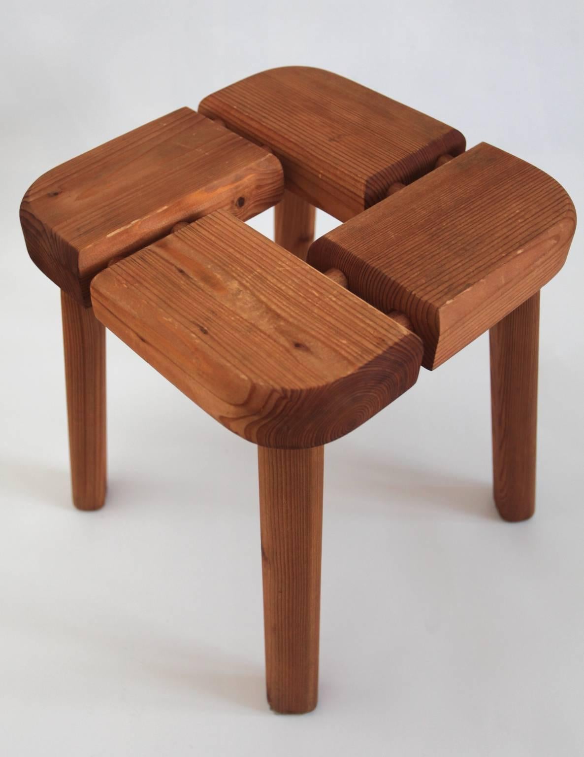 A charming pine stool by Lisa Johansson Pape, found in the stable after a number of years. According to the family this stool was a part of a larger set with table and chairs, but this stool was forgotten and placed in the stable for a number of
