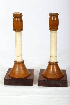 Pair of Candle Sticks Made of Wood and Bone, Swedish, 19th Century