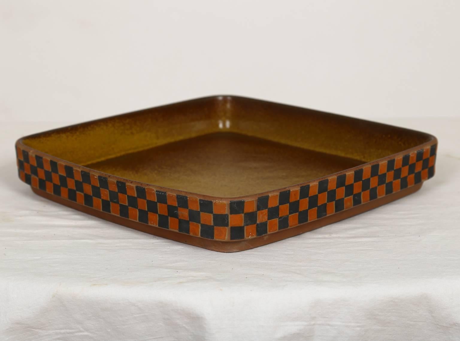 Large Square Shaped Ceramic Tray by Stig Lindberg, for Gustavsberg, Sweden For Sale 2