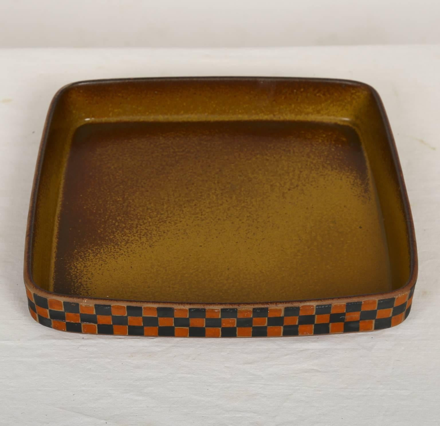 Large Square Shaped Ceramic Tray by Stig Lindberg, for Gustavsberg, Sweden For Sale 5