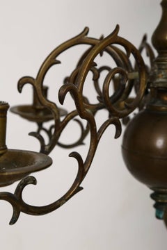 Swedish Baroque Brass Chandelier for Eight Candles, 18th Century