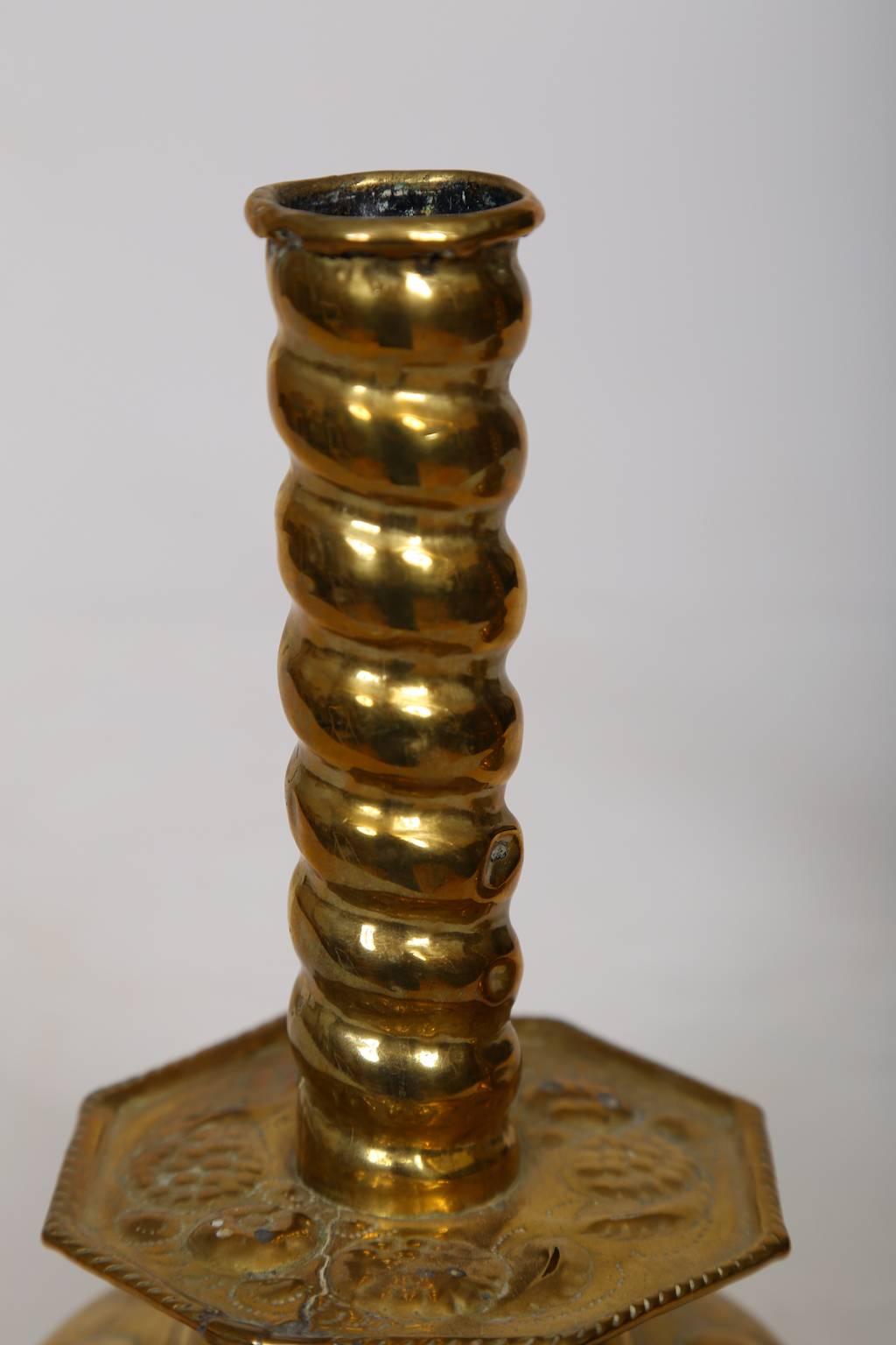 Baroque Brass Candle Sticks, Swedish, 18th Century In Good Condition For Sale In Malmo, SE