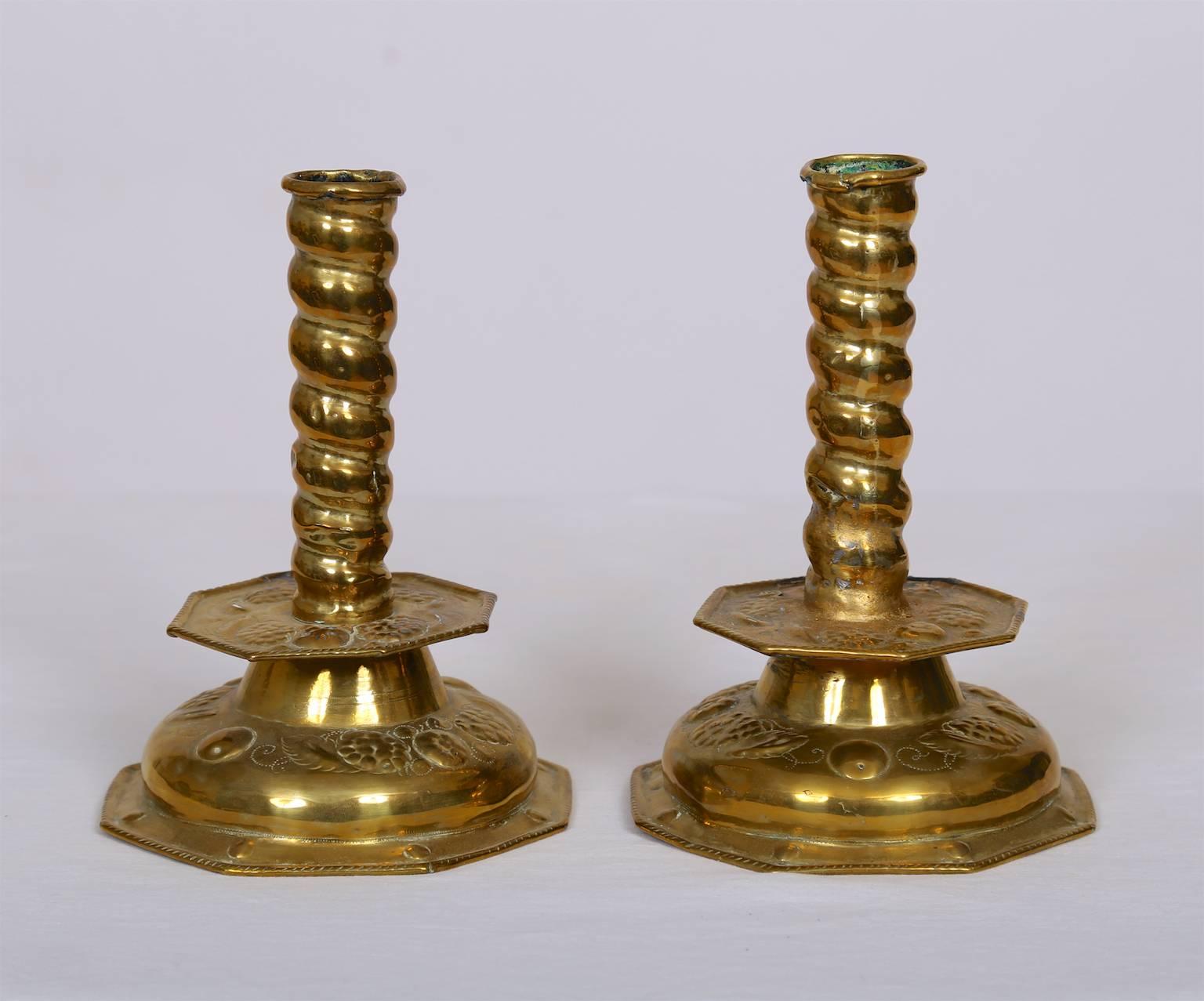Baroque Brass Candle Sticks, Swedish, 18th Century For Sale 6