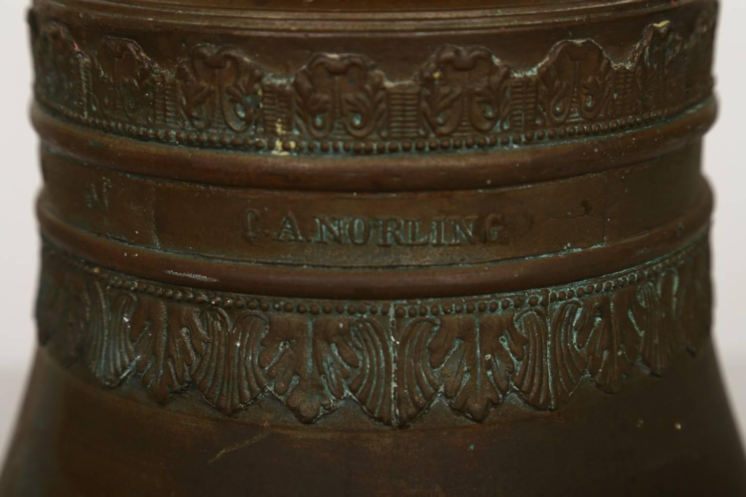 Brass Farm Bell, Late 19th Century, Cast by C. A. Norling, Jönköping, Sweden In Good Condition For Sale In Malmo, SE