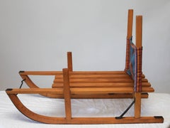 Traditional Childrens Wooden Sledge, Sweden, 1950s, Steel Reinforced Skids