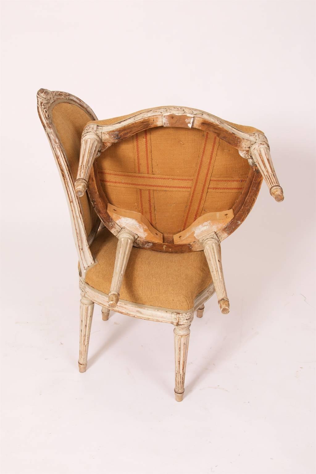Fabric Pair of Georges Jacob Chairs, Paris, France, Louis XVI-Style, Stamped circa 1765 For Sale