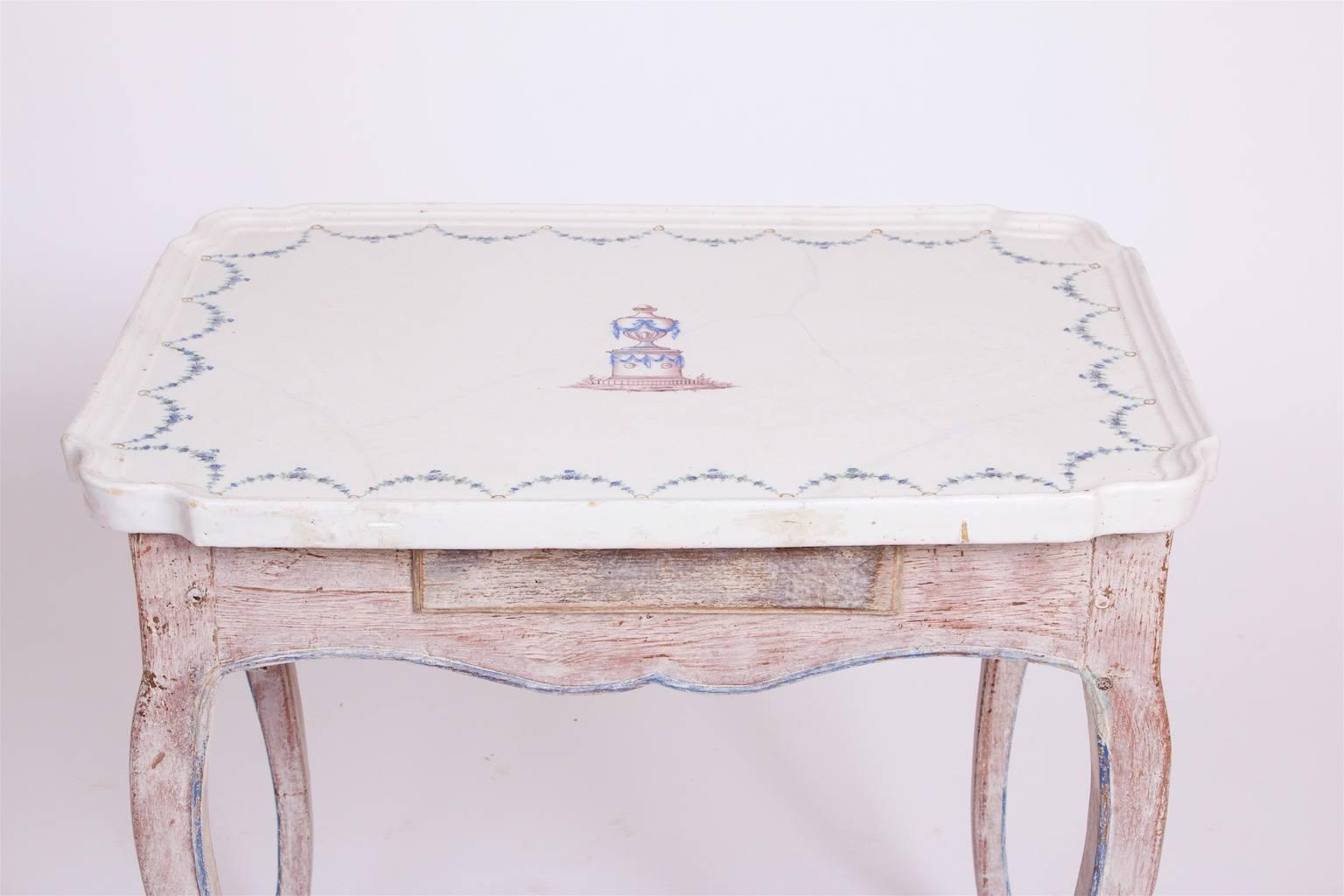 18th Century and Earlier Table with Top Made of Faience, 18th Century, German For Sale