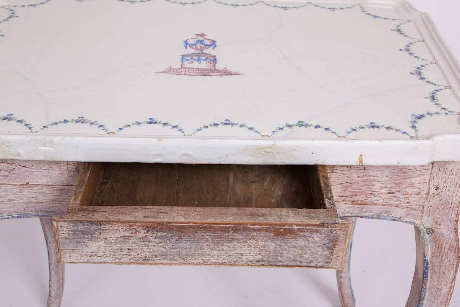 Table with Top Made of Faience, 18th Century, German For Sale 1