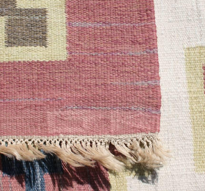 Swedish Röllakan or Rolakan Carpet Handwoven, Wool, Signed GK For Sale 1