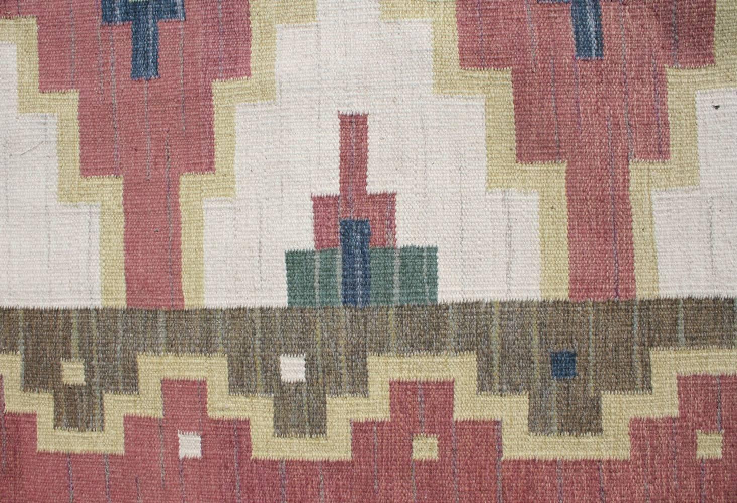 Swedish Röllakan or Rolakan Carpet Handwoven, Wool, Signed GK For Sale 3