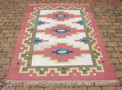 Swedish Röllakan or Rolakan Carpet Handwoven, Wool, Signed GK