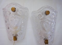 Crystal Sconces with Raised Pattern by Carl Fagerlund for Orrefors, Sweden