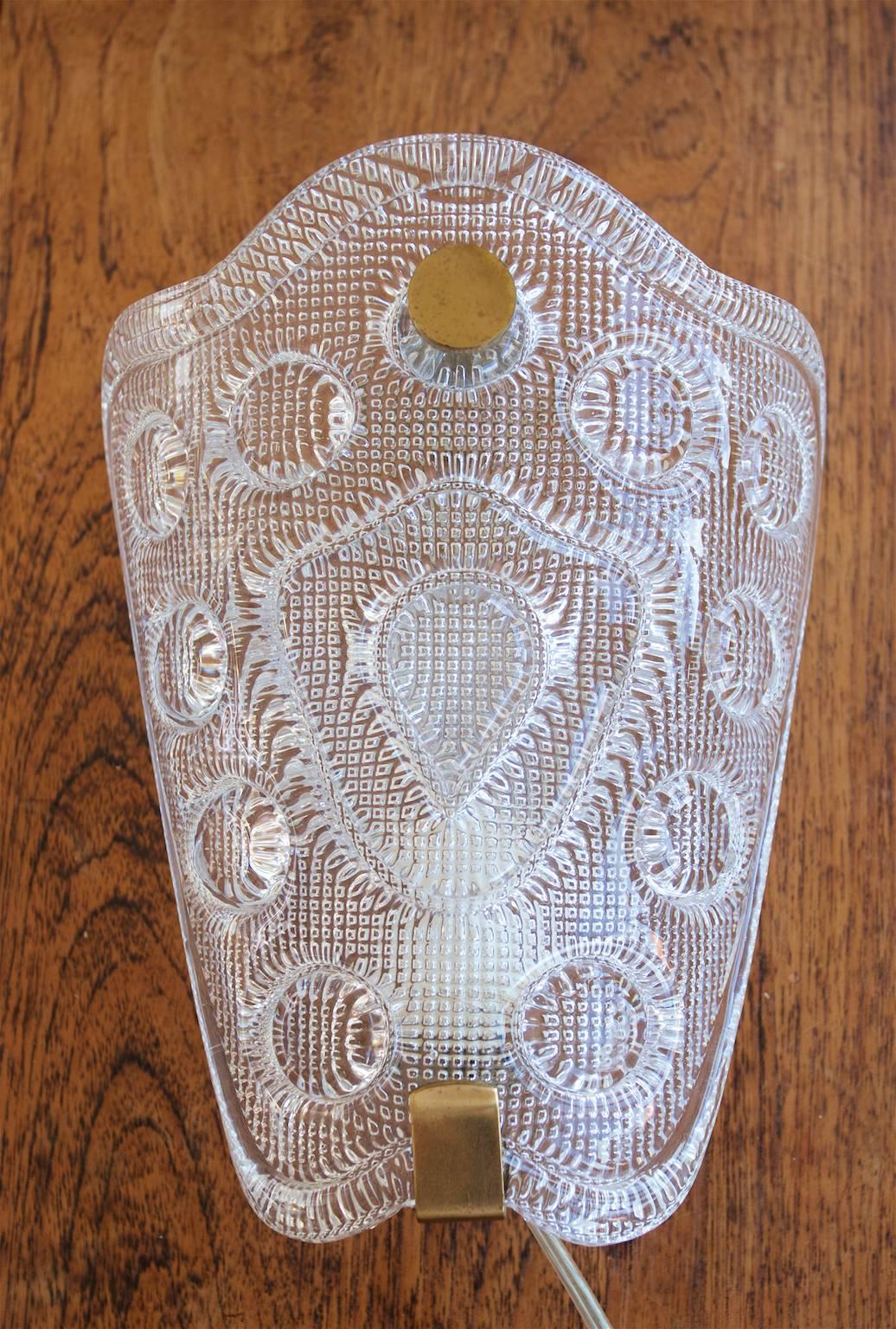 Crystal Sconces with Raised Pattern by Carl Fagerlund for Orrefors, Sweden In Excellent Condition For Sale In Malmo, SE