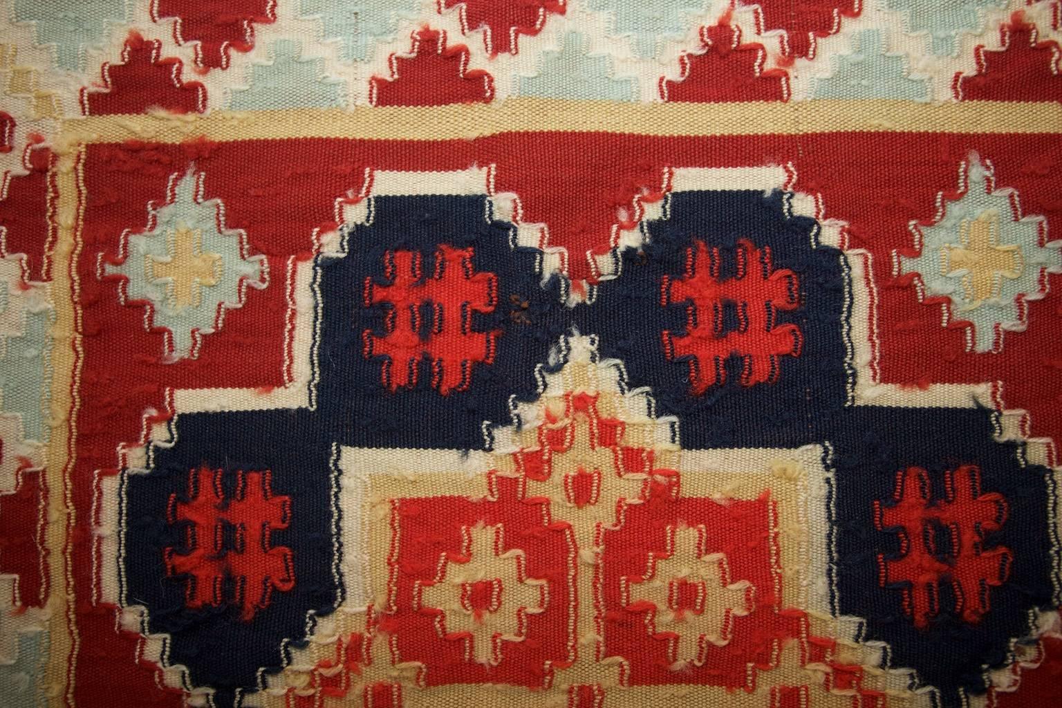 Folk Art Swedish Seat or Pillow Cover 19th-20th Century, Röllakan Technique For Sale