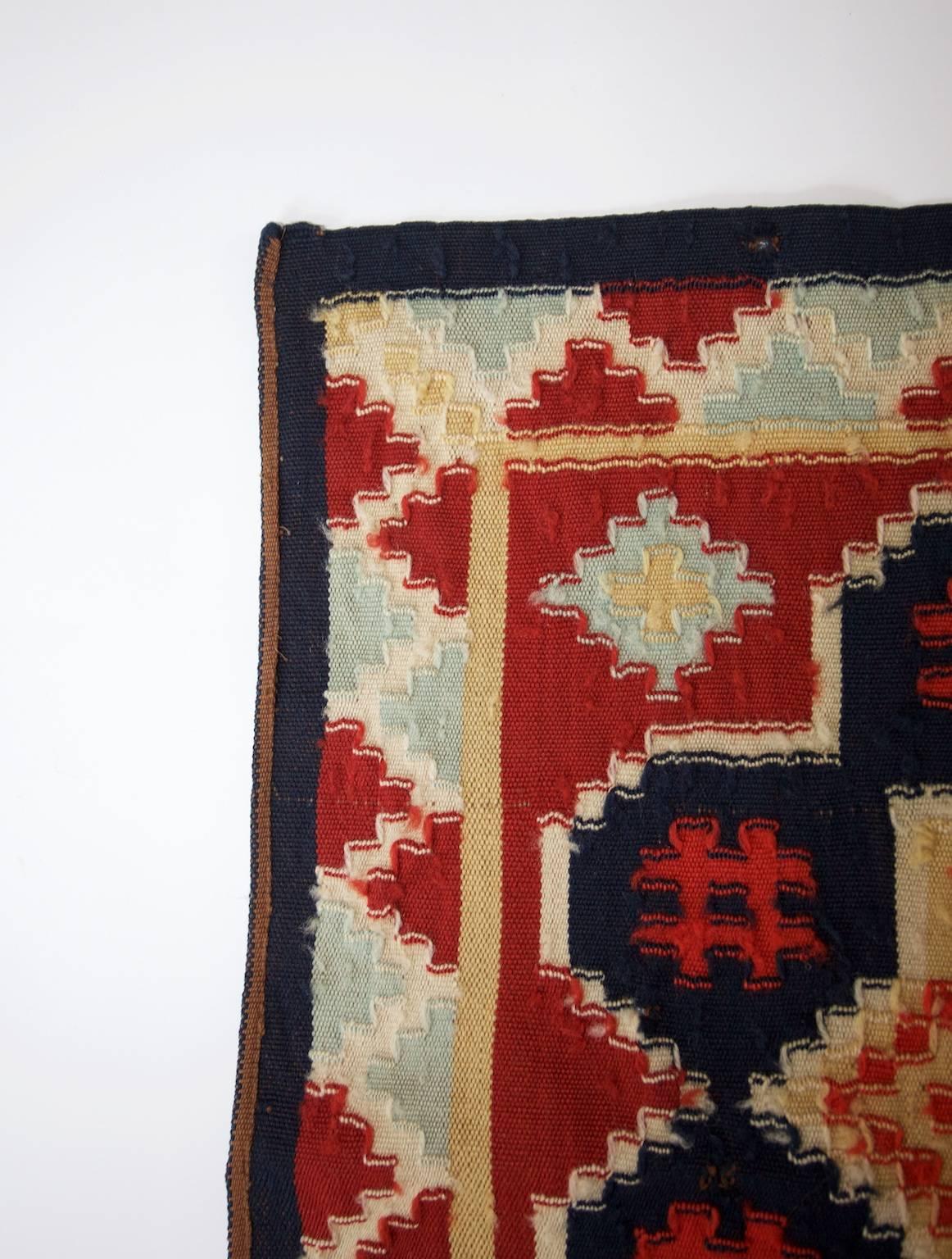 Hand-Woven Swedish Seat or Pillow Cover 19th-20th Century, Röllakan Technique For Sale