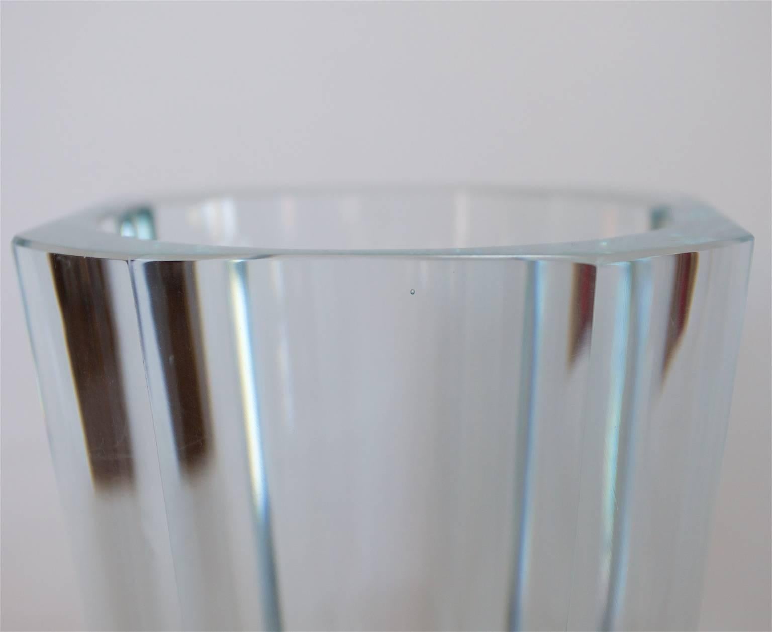 Swedish Clear Octagonal Orrefors Blown and Cut-Glass Vase. Signed Orrefors 1946, Sweden For Sale