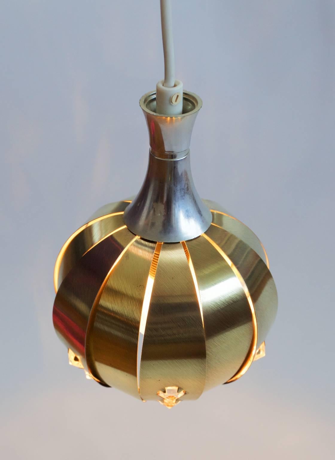 Scandinavian Small Brass Pendant with Prisms by Werner Schou 1970s, Coronell Elektro, Denmark For Sale