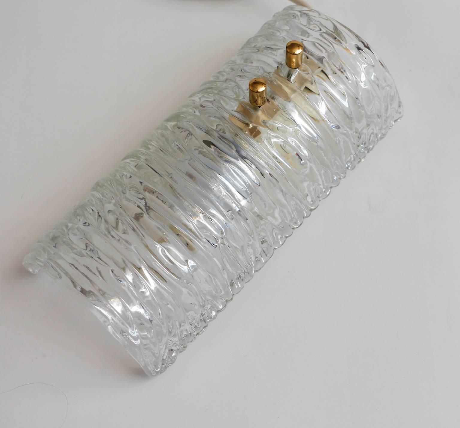 Mid-20th Century Single Orrefors Scandinavian Modern Textured Glass Sconce by Gunnar Fagerlund For Sale