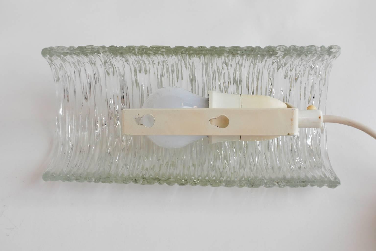 Single Orrefors Scandinavian Modern Textured Glass Sconce by Gunnar Fagerlund For Sale 2