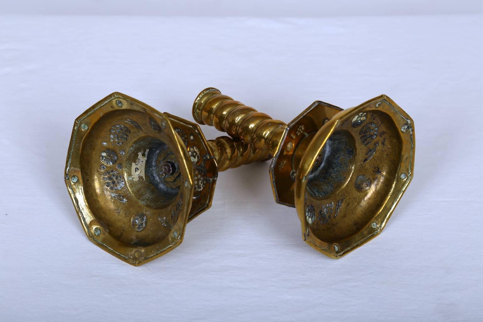 Baroque Brass Candle Sticks, Swedish, 18th Century For Sale 7