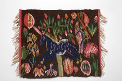 Small Handwoven Antique Tradtional Swedish Wool Tapestry with Unicorn Motive