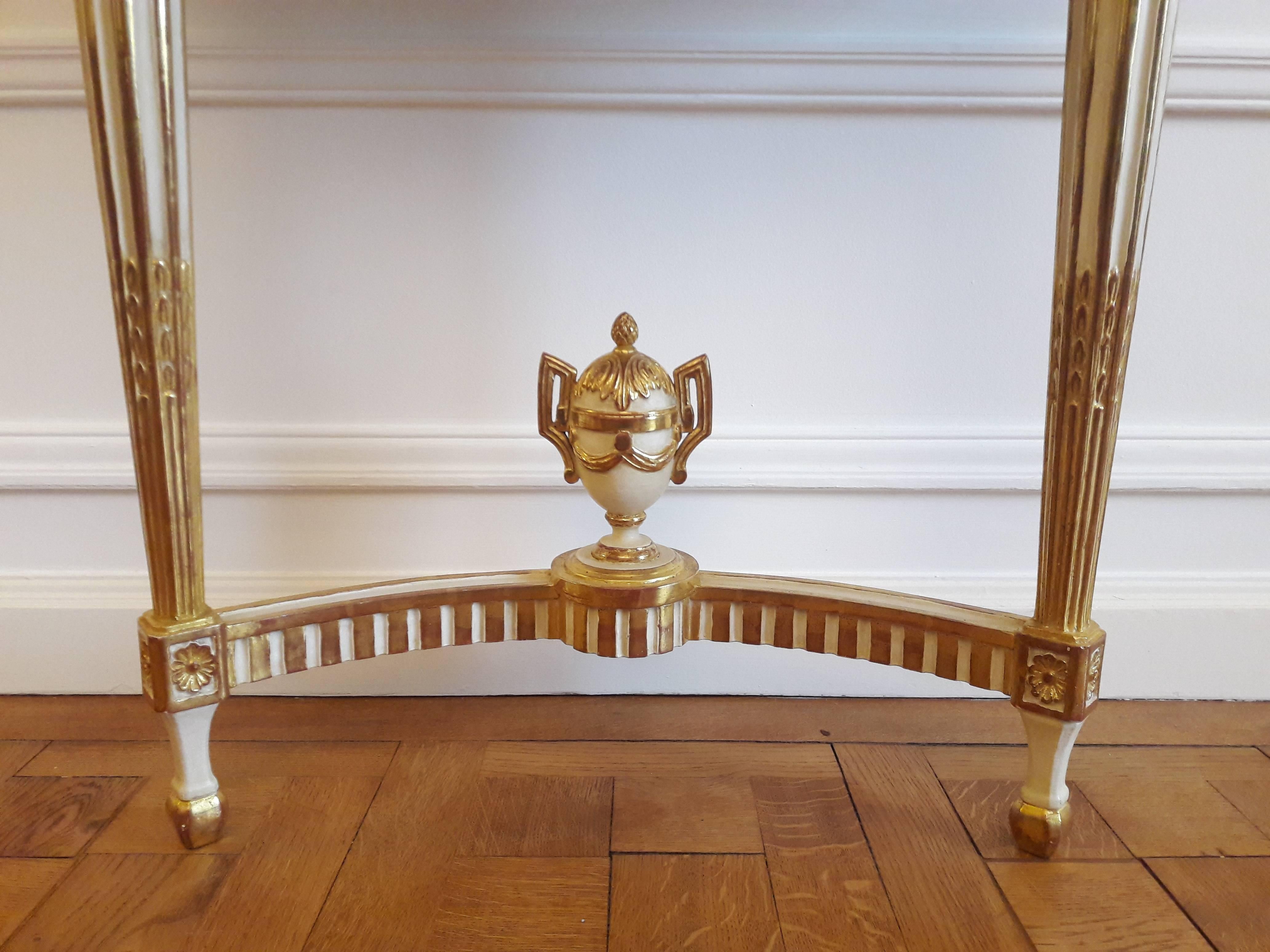 Antique Console Louis XVI Style, Carrara Marble and Gold Leaf In Excellent Condition In Senonches, Centre-Val de Loire