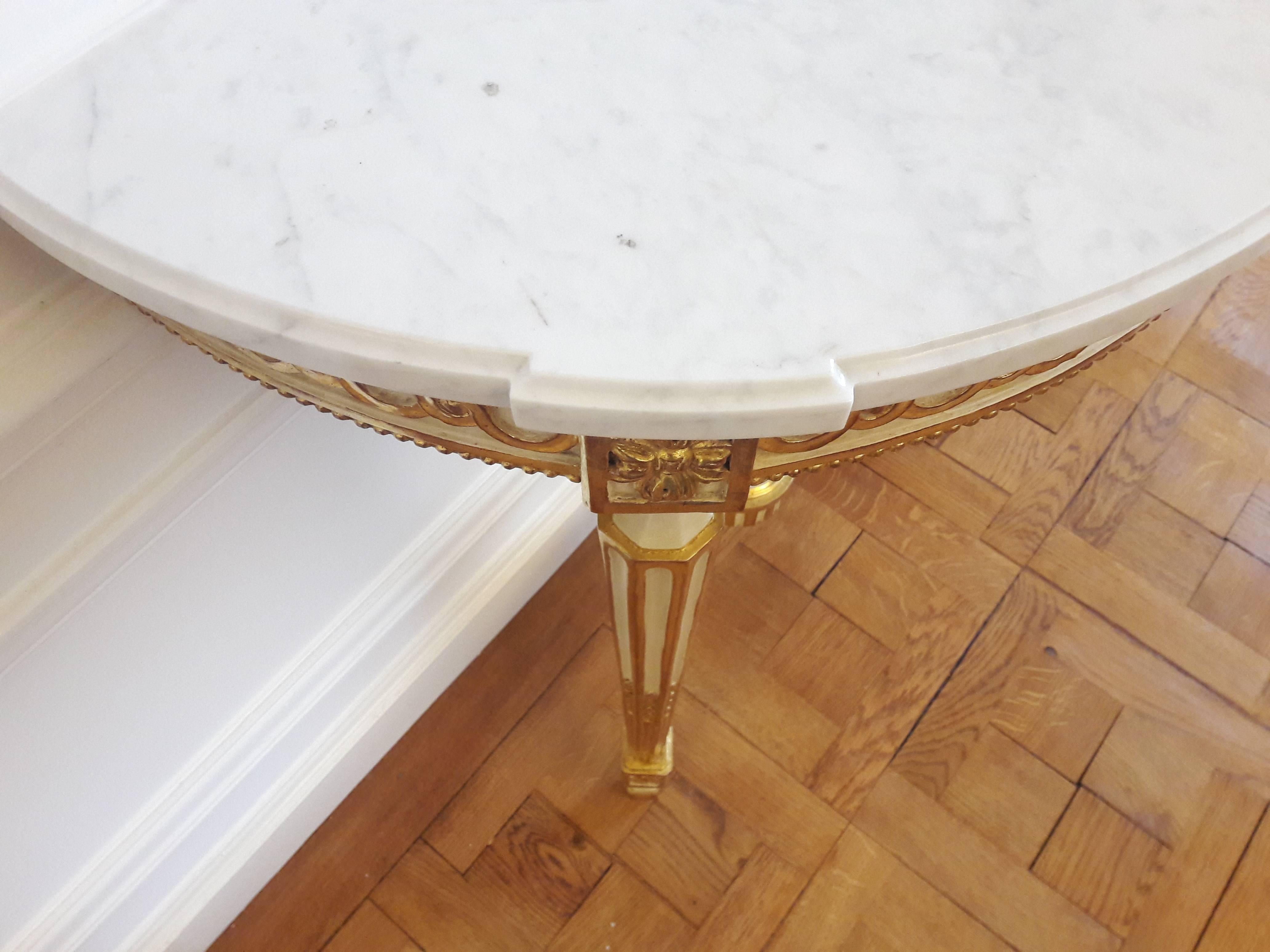 Antique Console Louis XVI Style, Carrara Marble and Gold Leaf 2