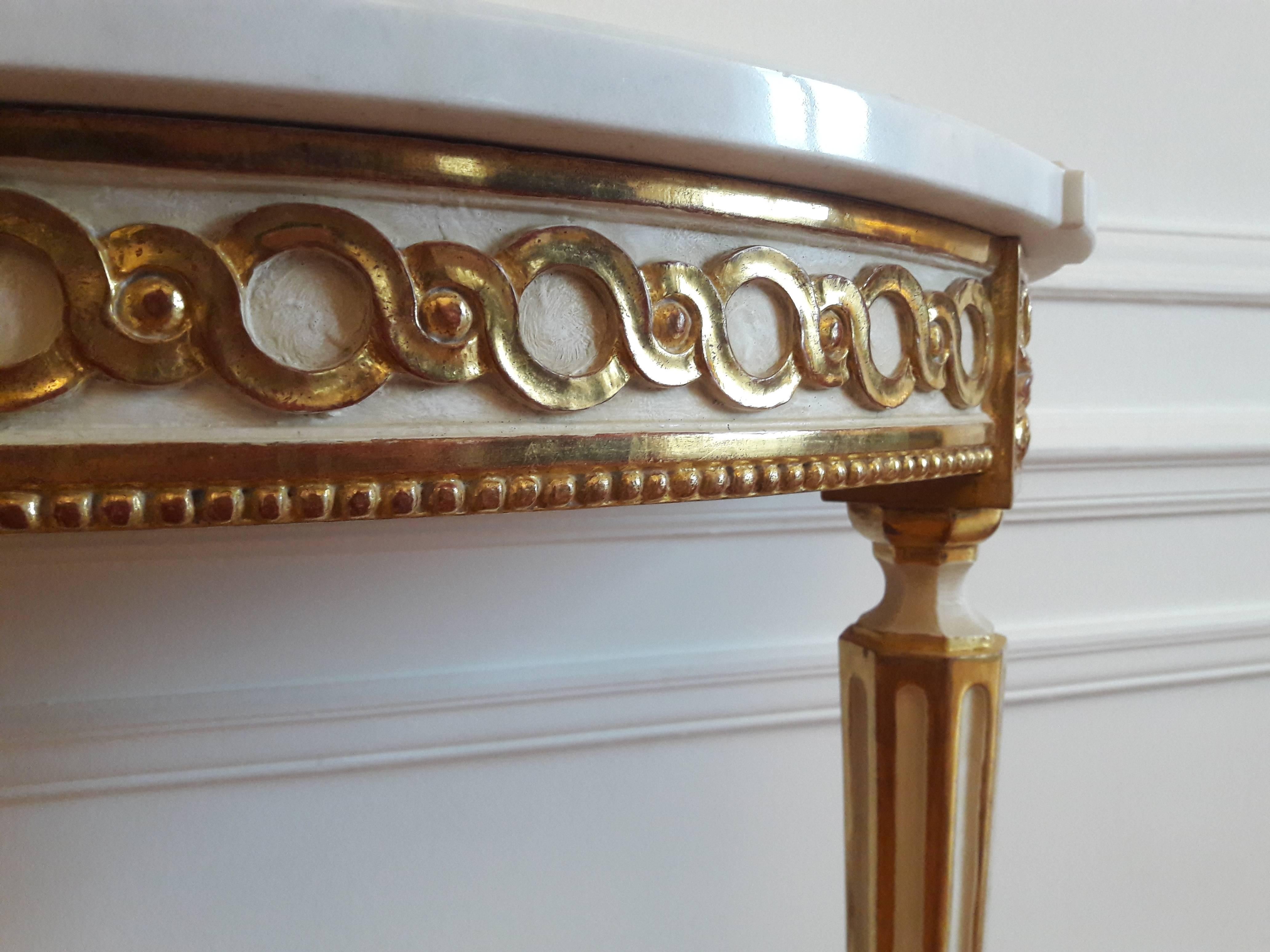 Antique Console Louis XVI Style, Carrara Marble and Gold Leaf 4