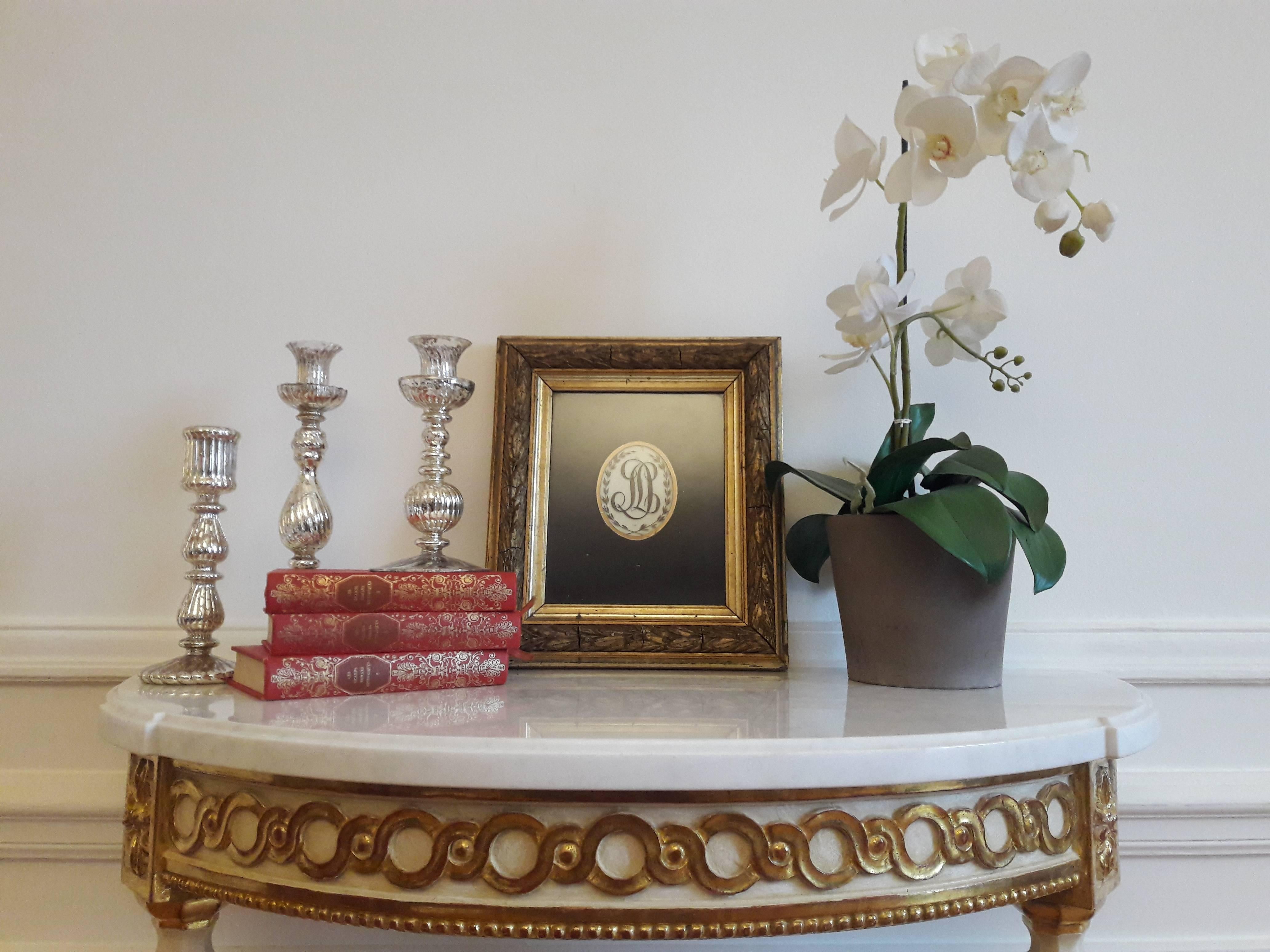 Antique Console Louis XVI Style, Carrara Marble and Gold Leaf 5