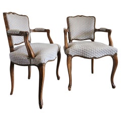 Antique French Louis XV Pair Of Armchair, Velvet