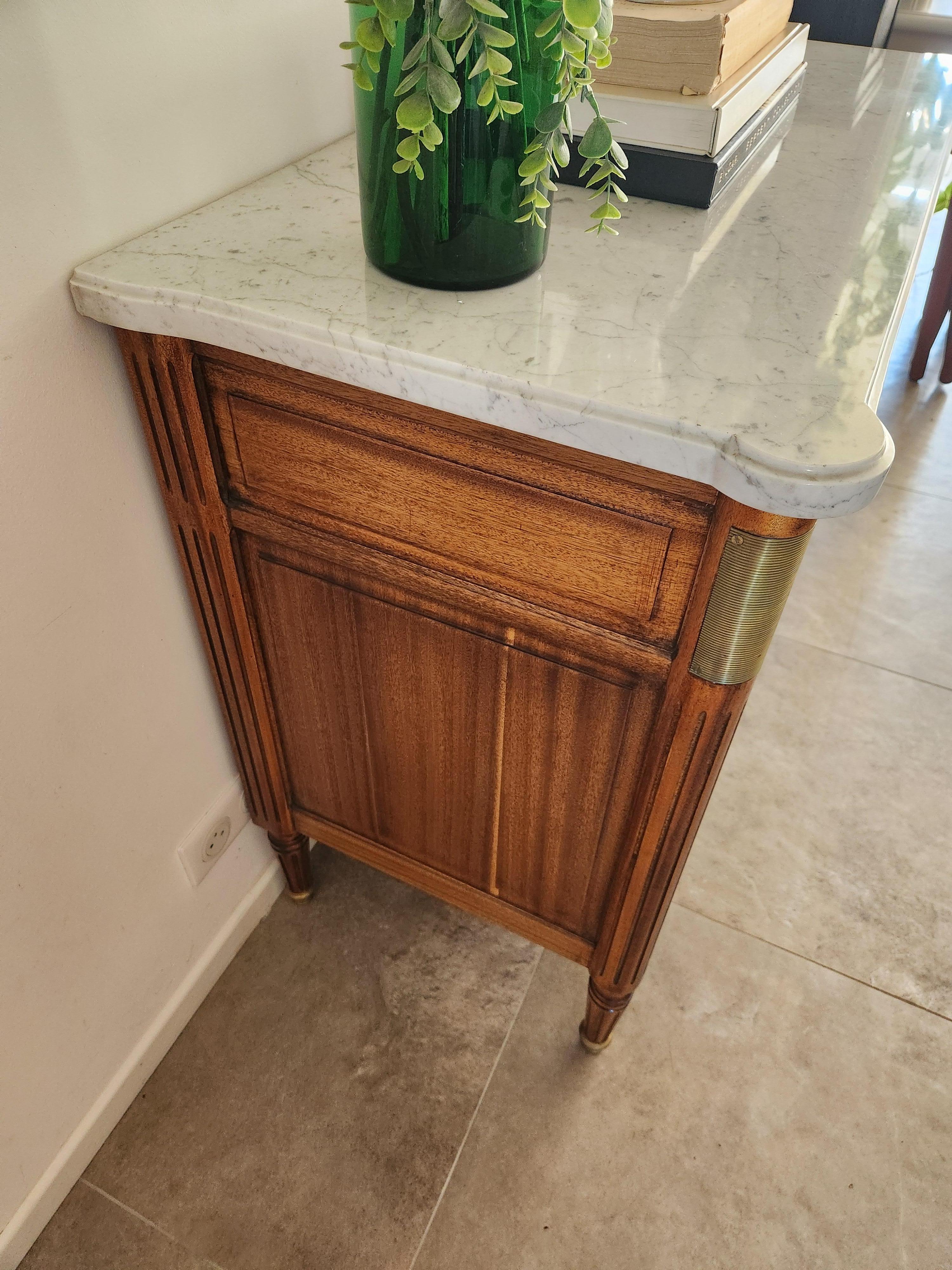 20th Century Antique French Louis XVI Commode Chest Of Drawers, Marble & Bronze For Sale