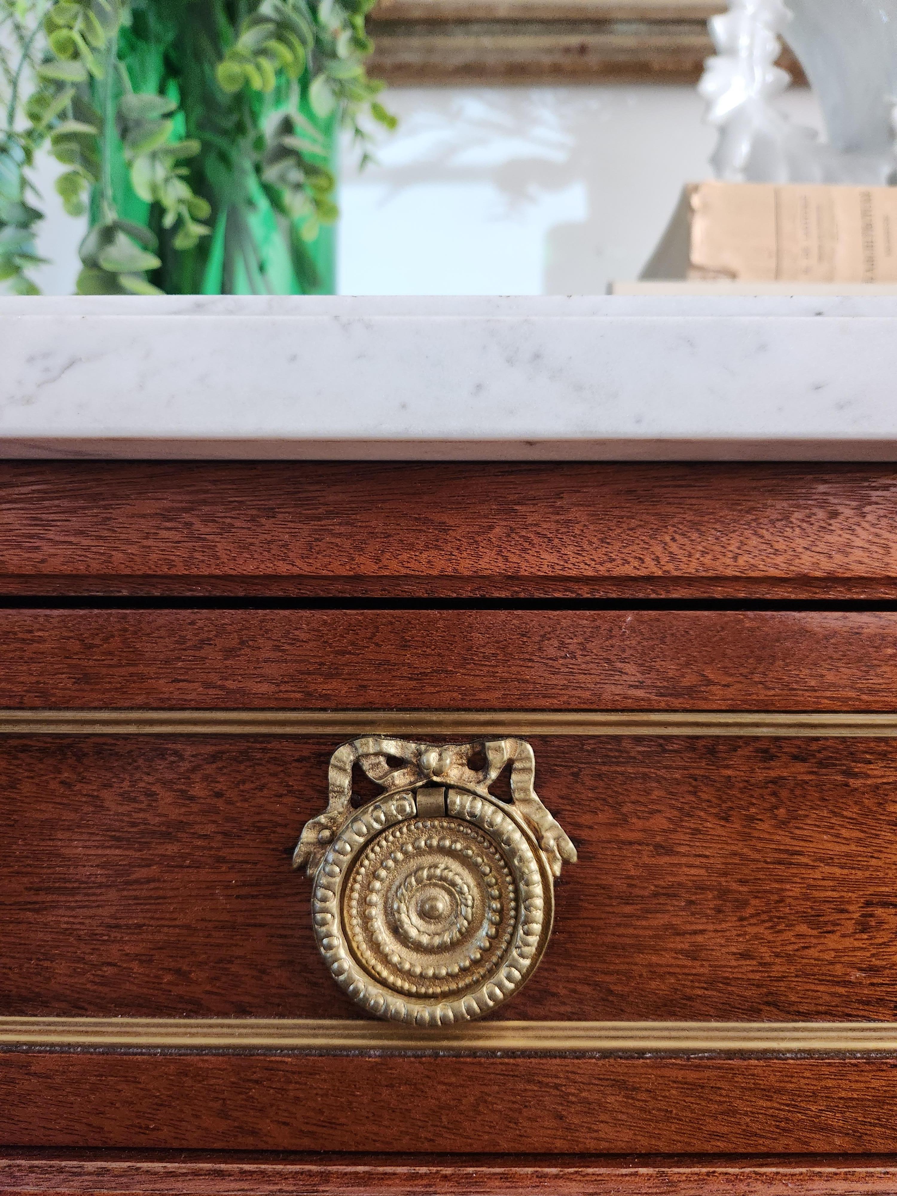 Antique French Louis XVI Commode Chest Of Drawers, Marble & Bronze For Sale 2