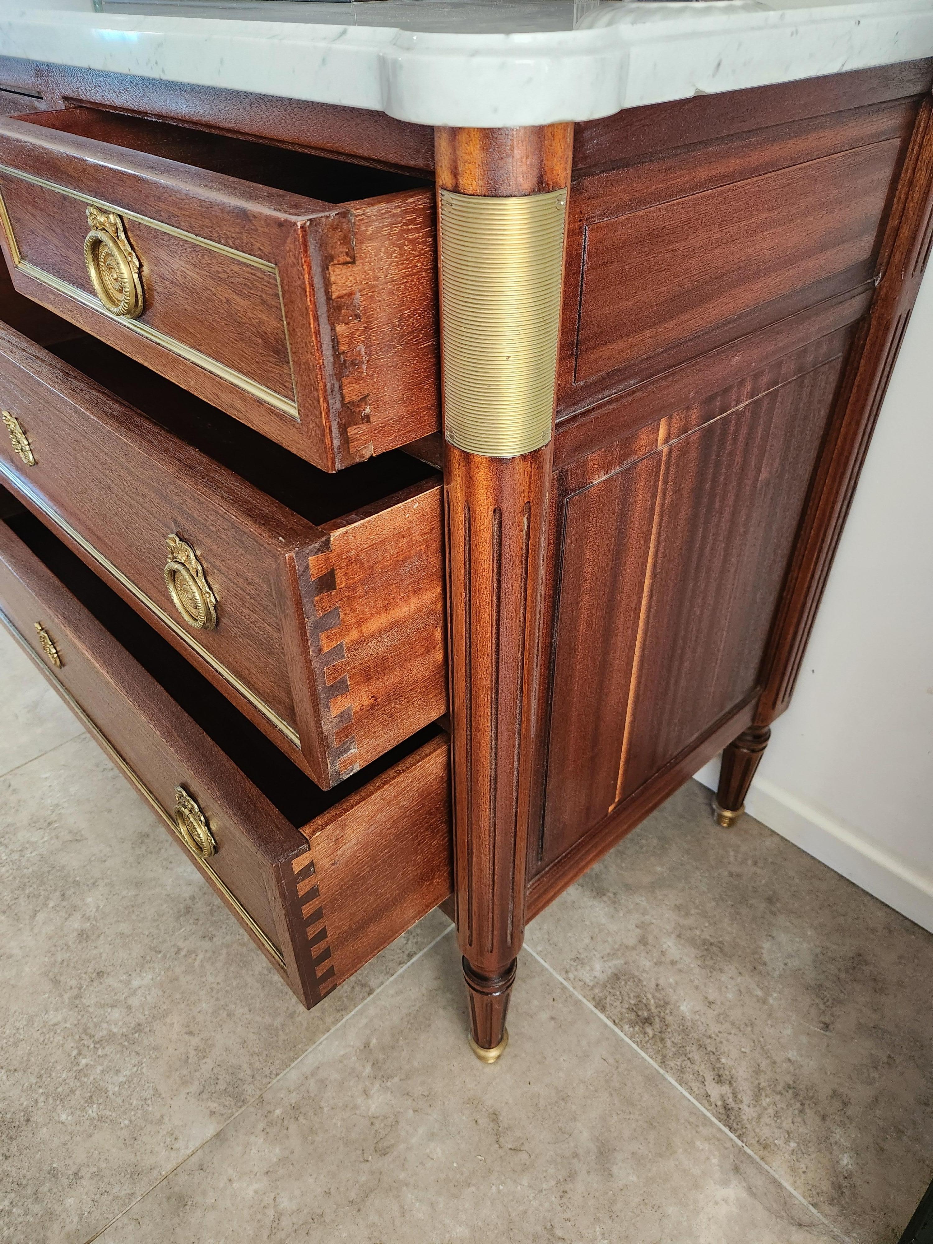 Antique French Louis XVI Commode Chest Of Drawers, Marble & Bronze For Sale 4
