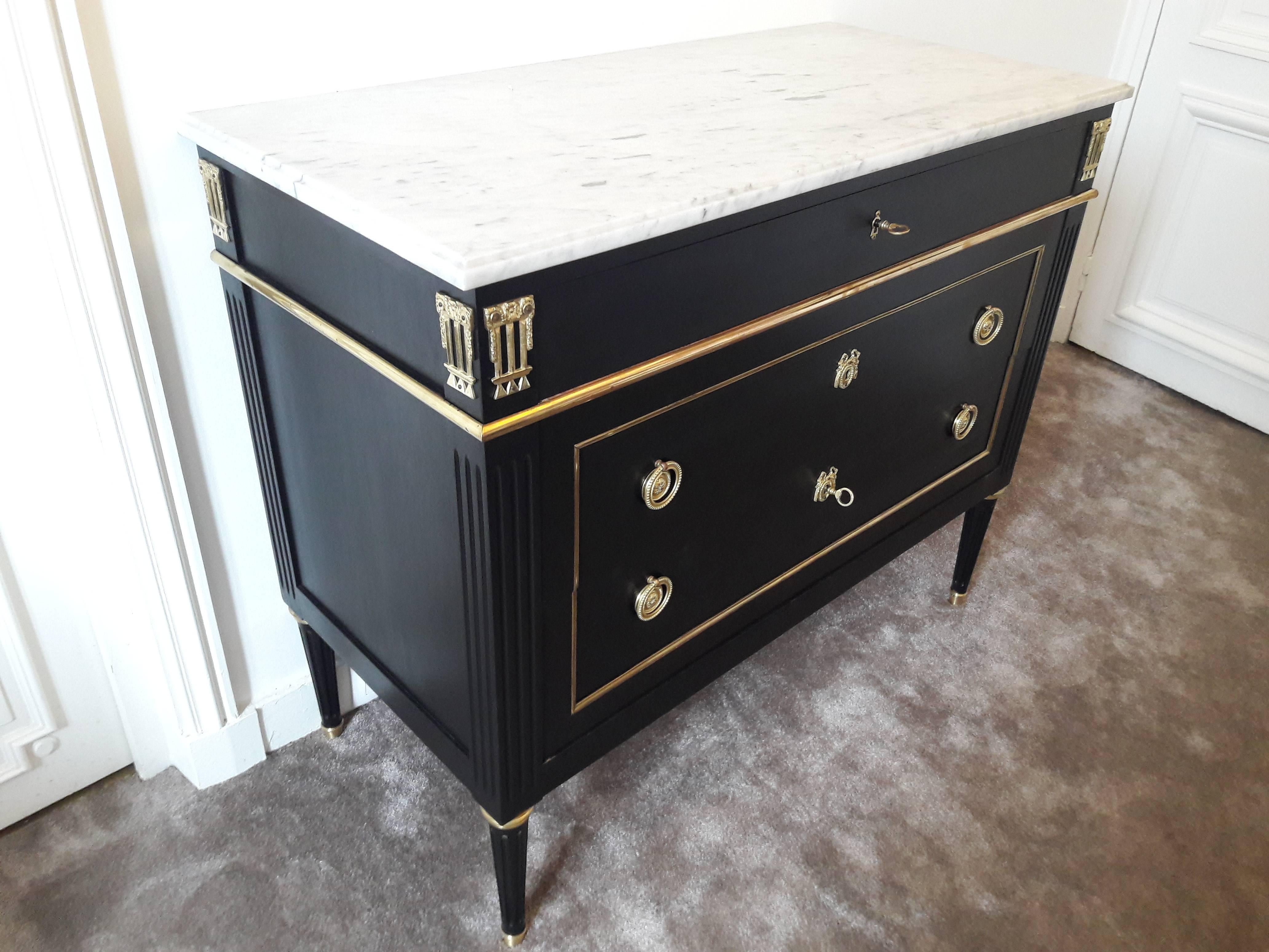 Antique French Louis XVI Style Chest of Drawers Commode Marble, Bronze & Brass  3