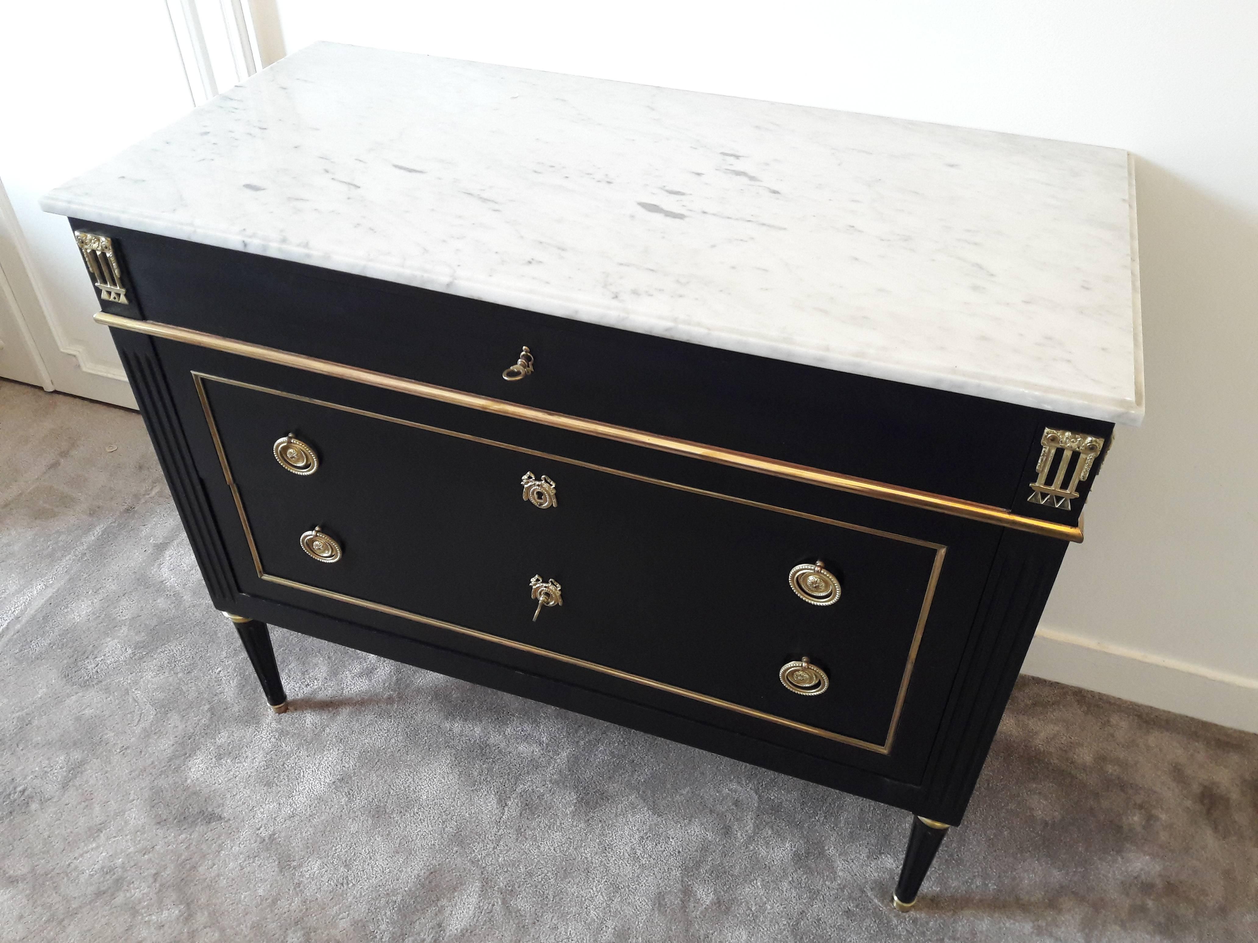 Antique French Louis XVI Style Chest of Drawers Commode Marble, Bronze & Brass  4