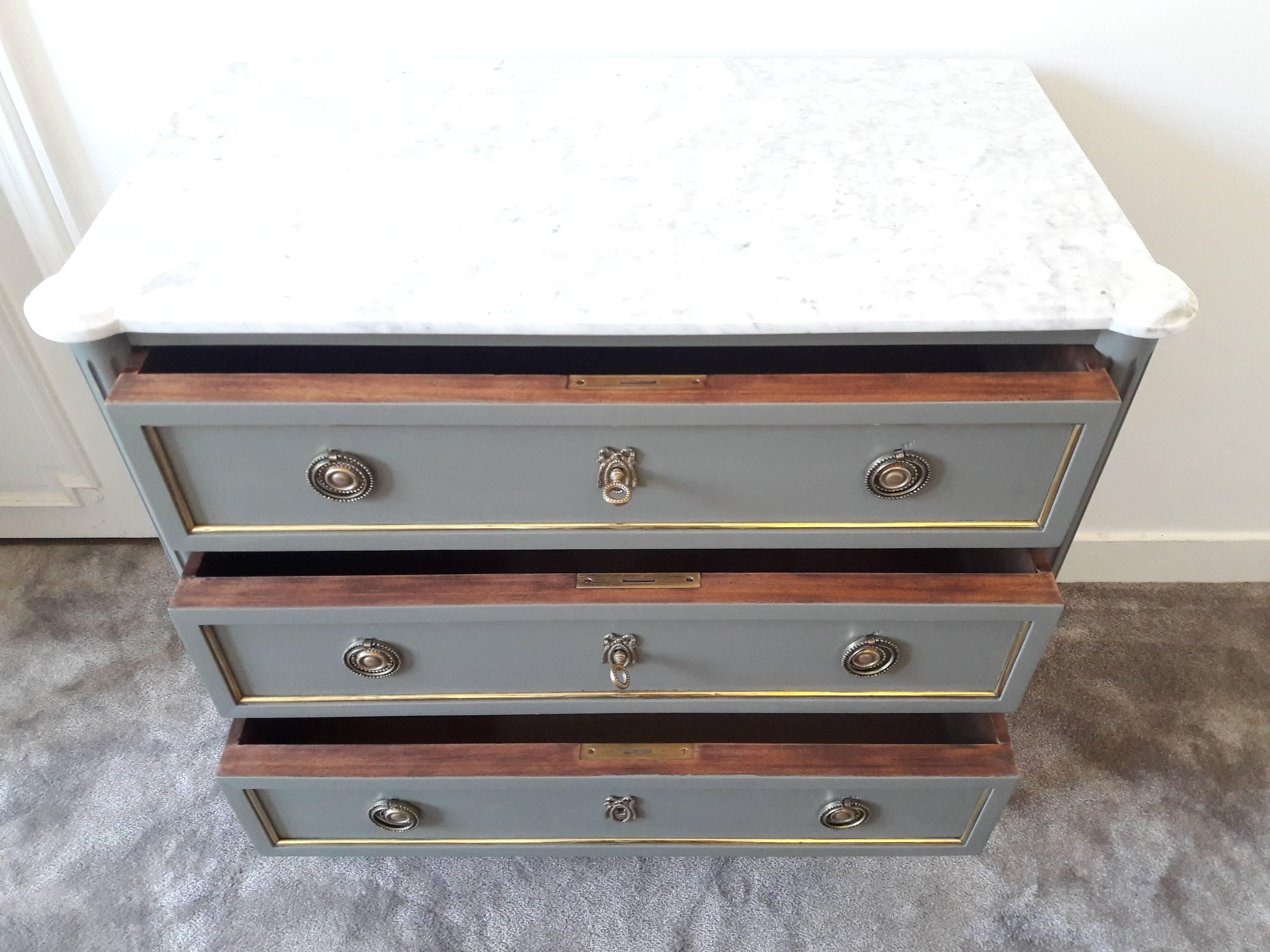 Carrara Marble Antique French, Louis XVI Style Chest of Drawers Commode