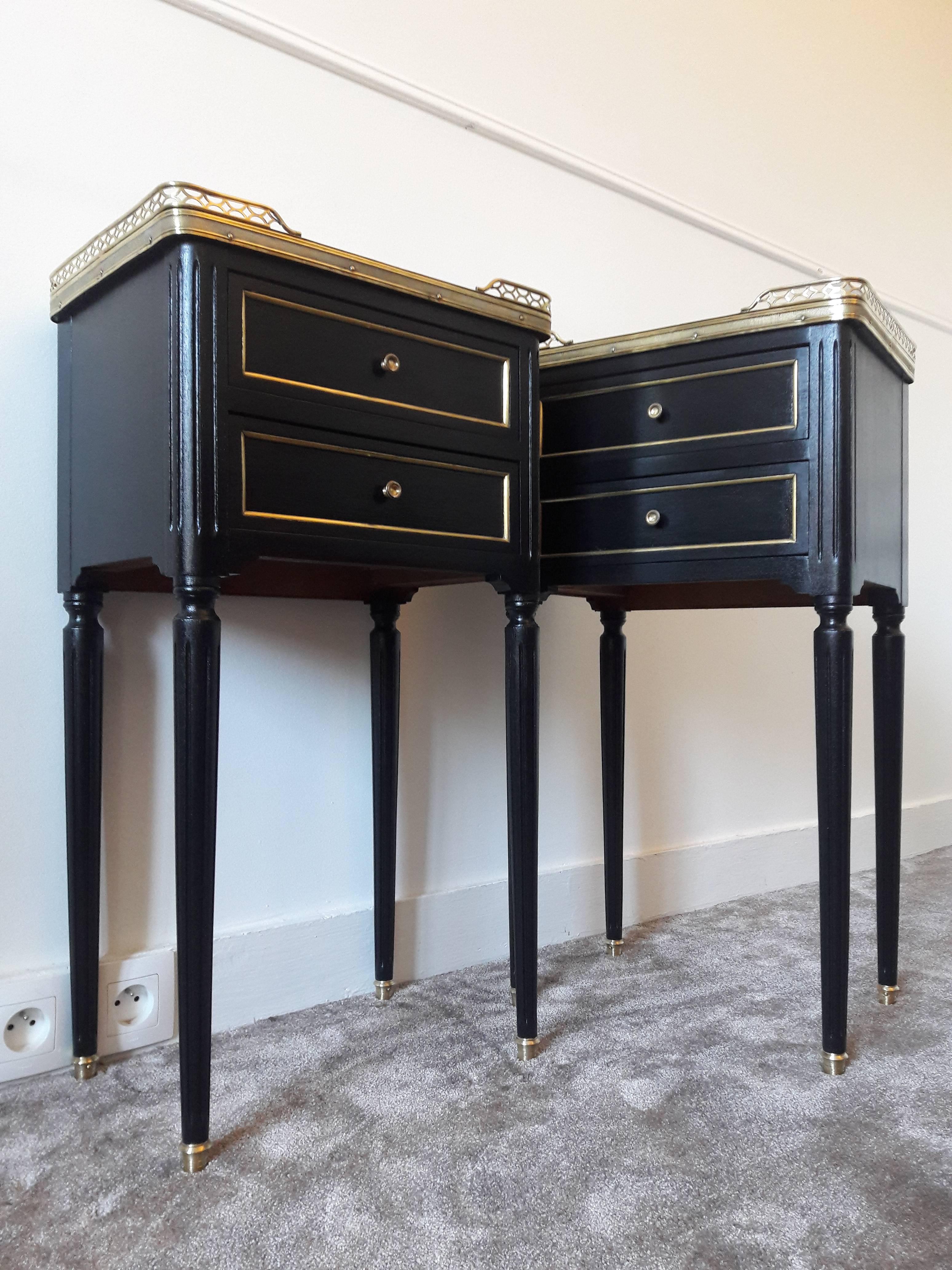 Pair of French Louis XVI Style Marble Nightstands 1